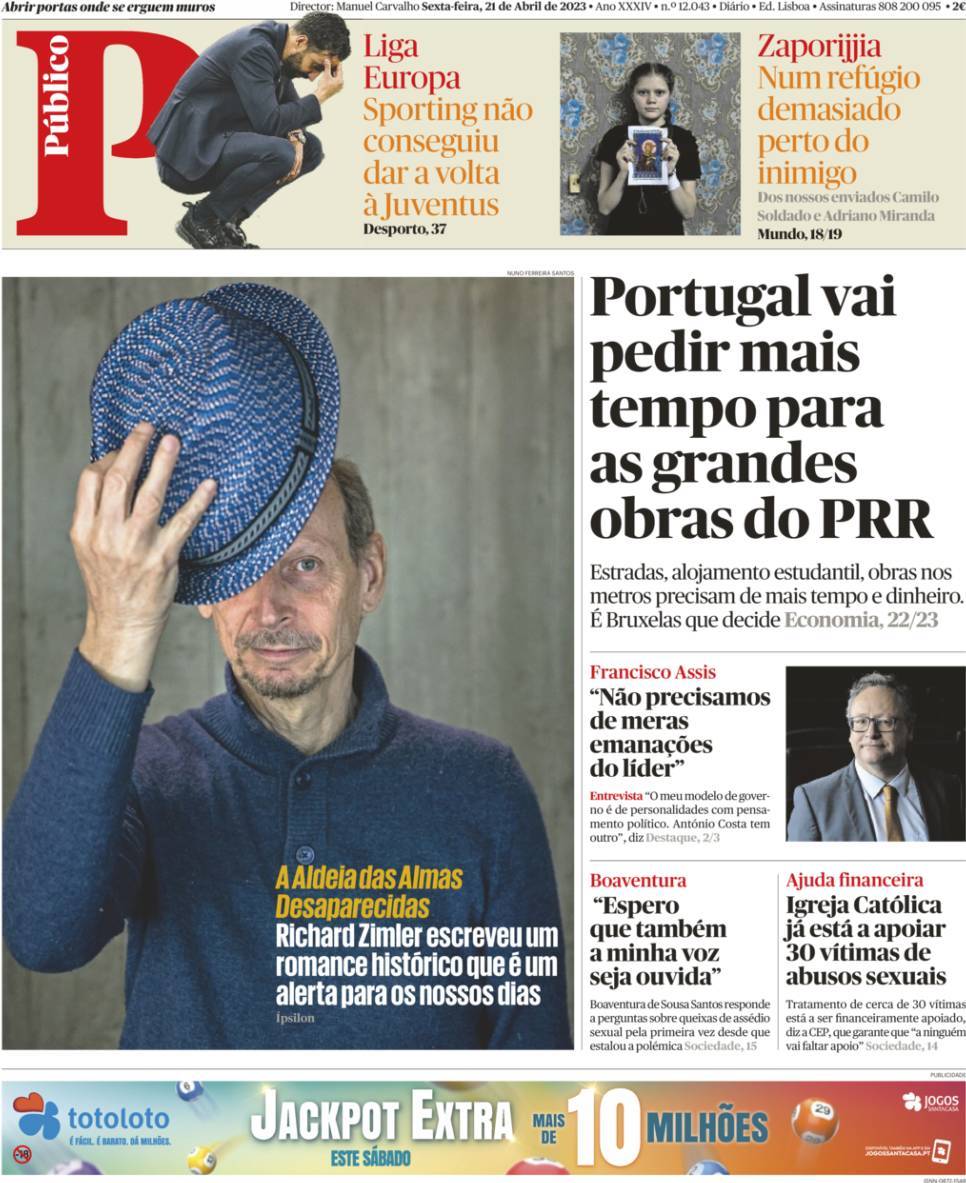 Público Capa da Edição de sexta feira 21 de abril 2023