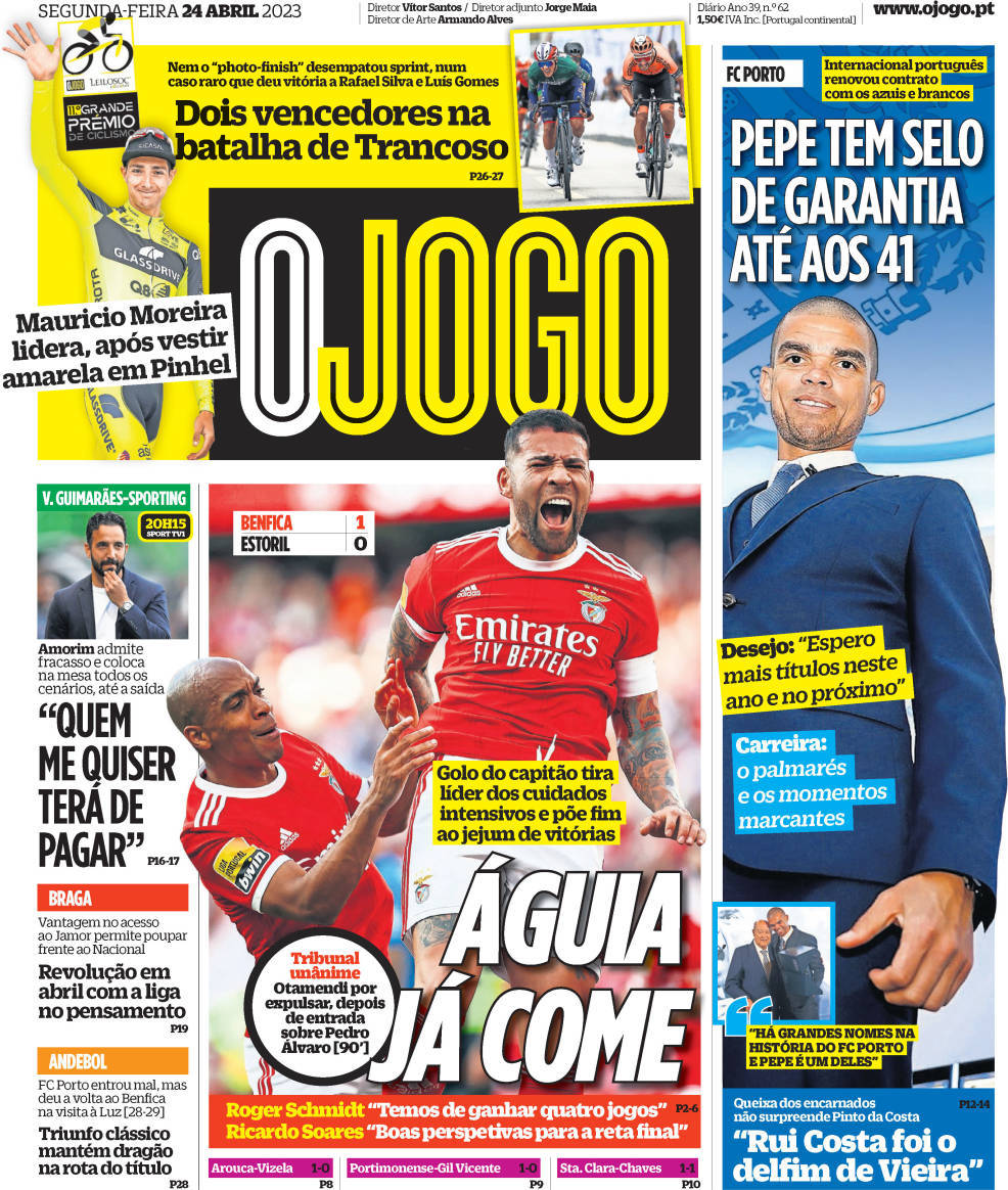 O Jogo Capa da Edição de segunda feira 24 de abril 2023