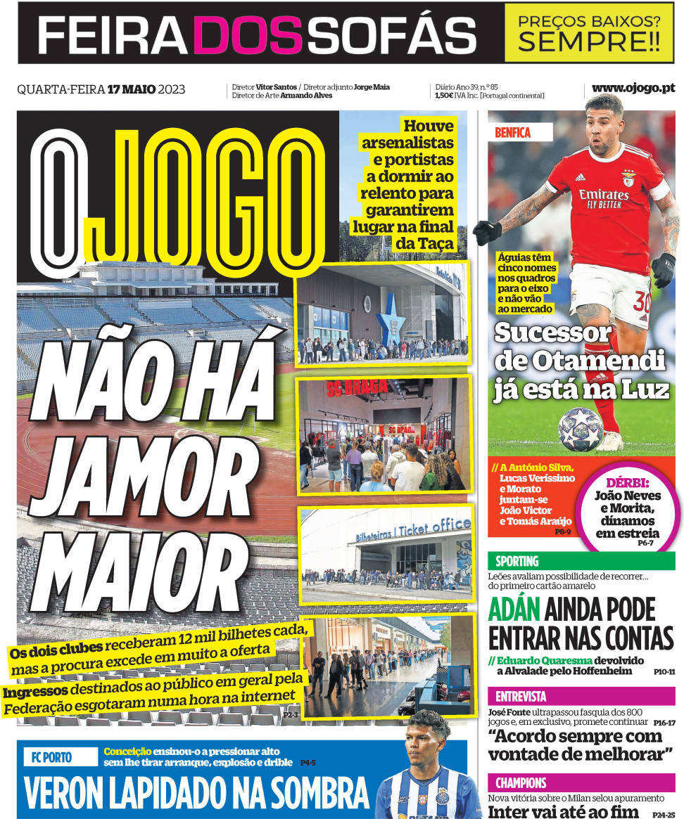 O Jogo Capa da Edição de quarta feira 17 de maio 2023