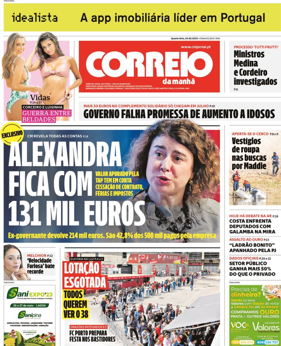 Correio da Manhã Capa da Edição de quarta feira 24 de maio 2023