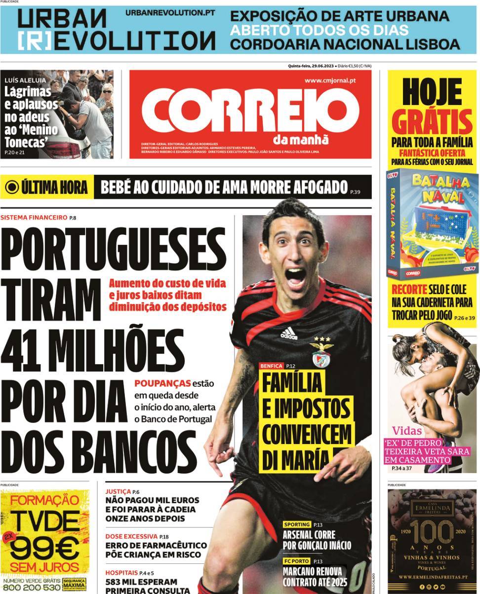 Correio Da Manh Capa Da Edi O De Quinta Feira De Junho