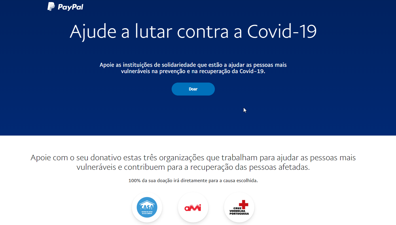 PayPal cria onda de generosidade em Portugal para ajudar a Funda&ccedil;&atilde;o AMI, CASA e Cruz Vermelha Portuguesa