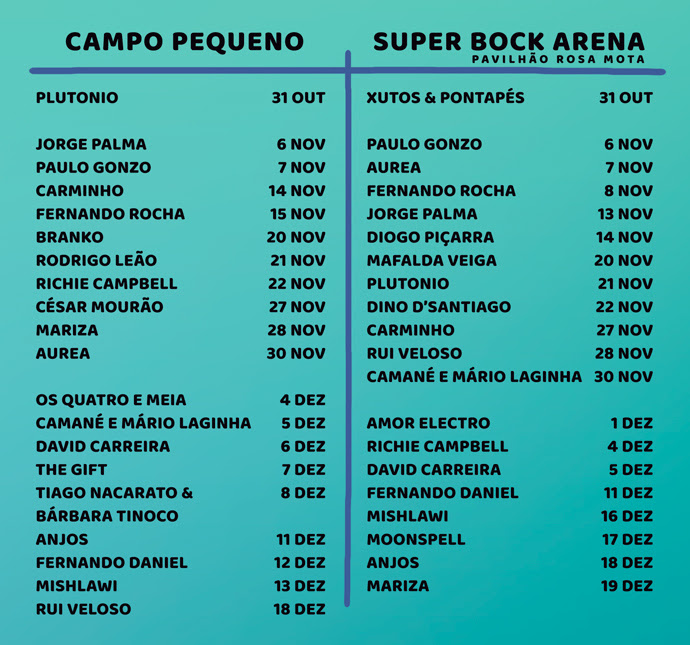 &ldquo;20 20 Cultura para todos&rdquo; leva grandes nomes da m&uacute;sica ao Campo Pequeno e ao Pavilh&atilde;o Rosa Mota