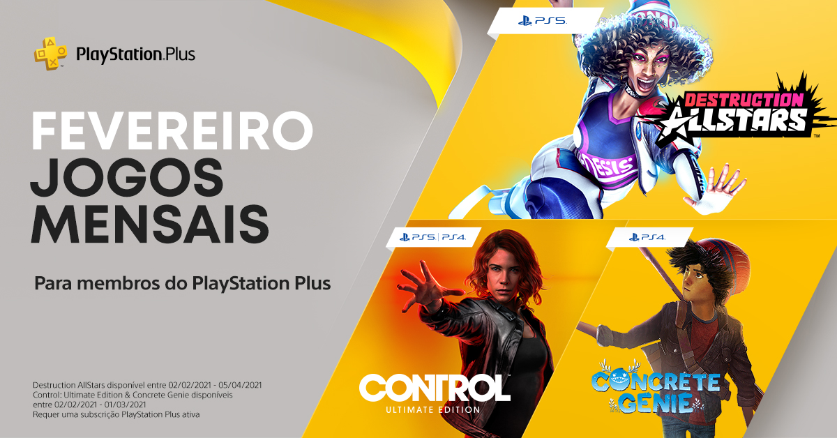 , Control, Concrete Genie e Destrucution AllStars chegam ao Playstation Plus