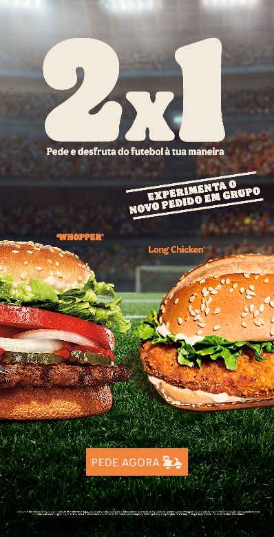 burger king, Burger King com 2&#215;1 em Whoppers em home delivery durante o Europeu de Futebol