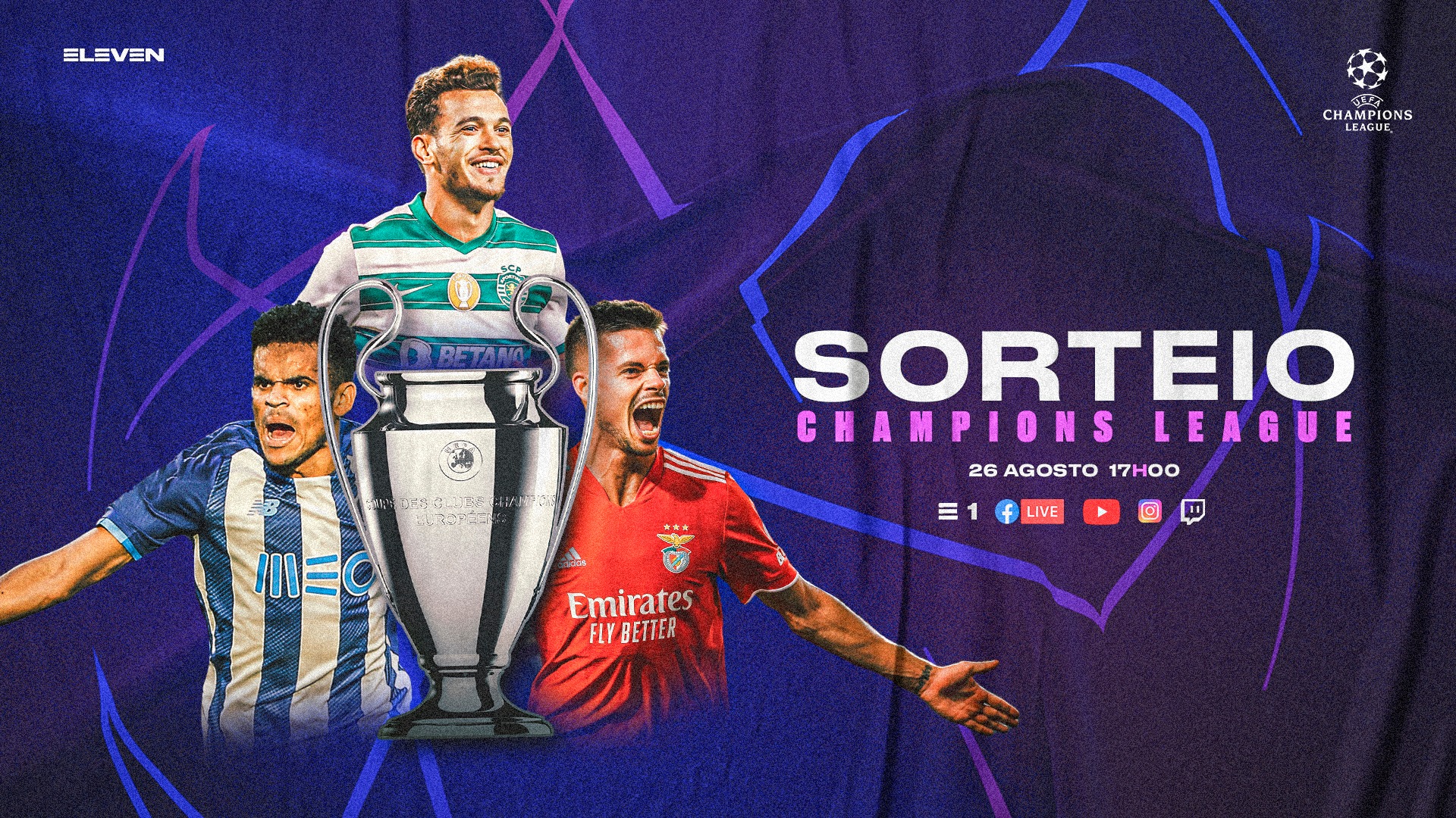 , Sporting, Porto e Benfica conhecem os seus adversários na Liga dos Campeões às 17h