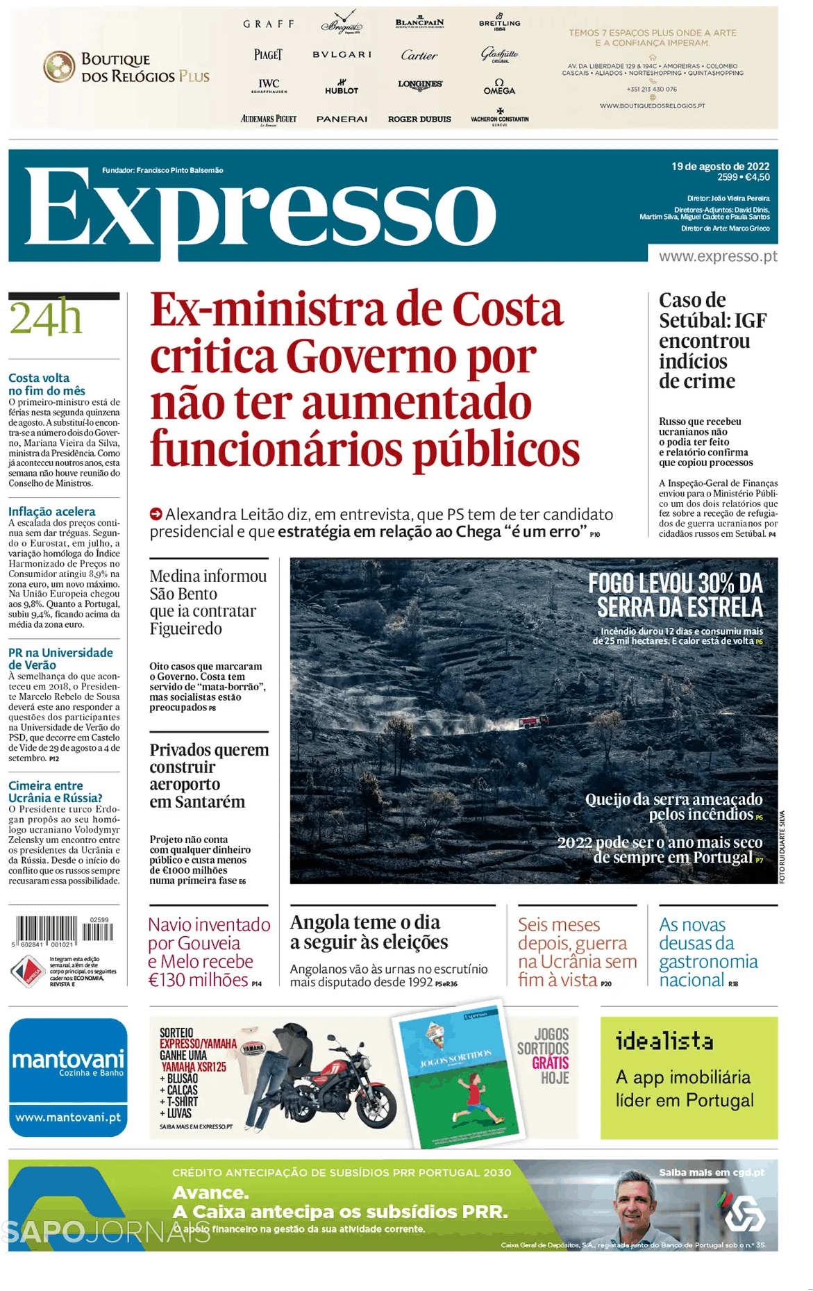 Expresso, Capa jornal Expresso · 19 agosto 2022