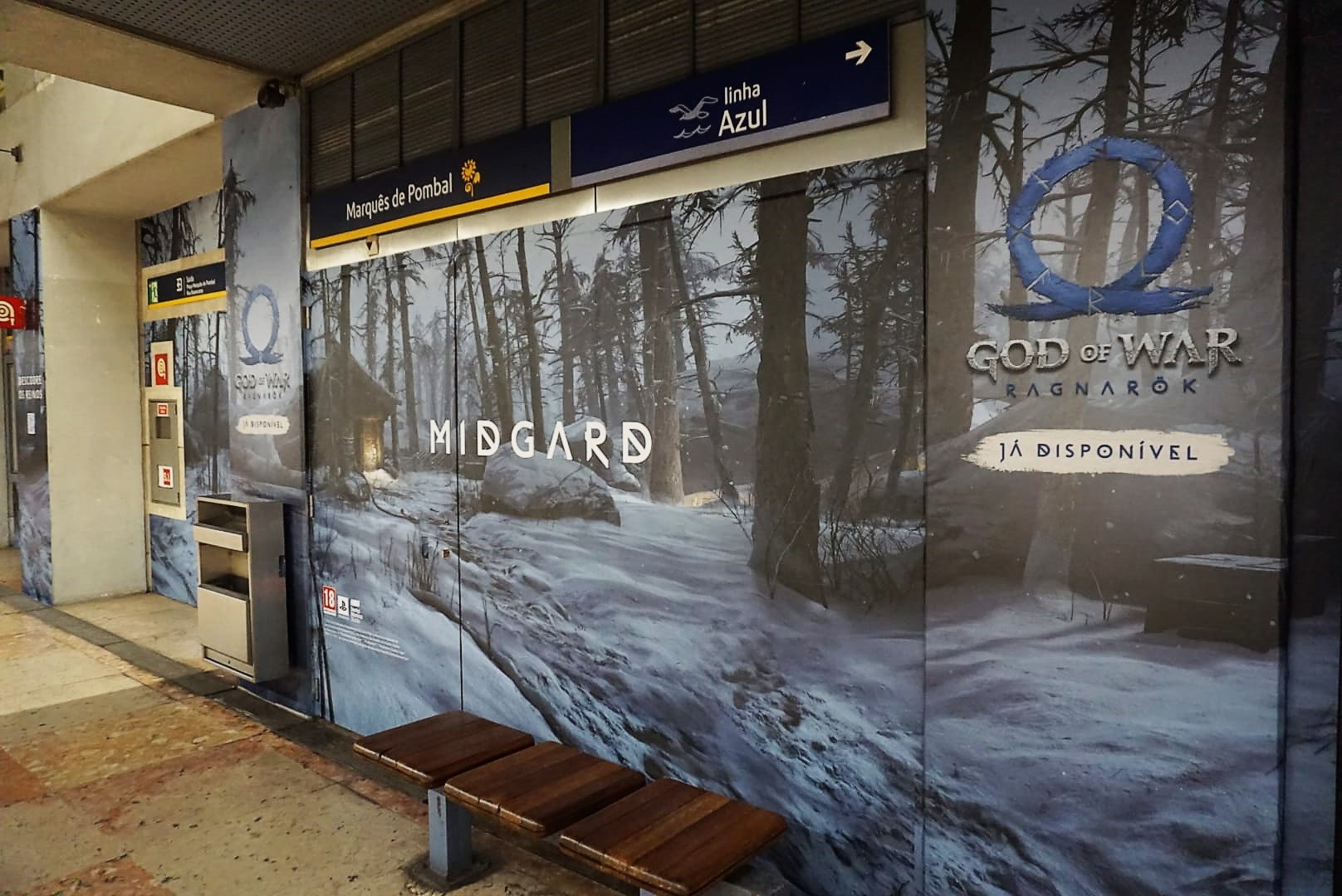 god of war, God of War Ragnarök | Quatro dos Nove Reinos representados na estação do Marquês do Pombal