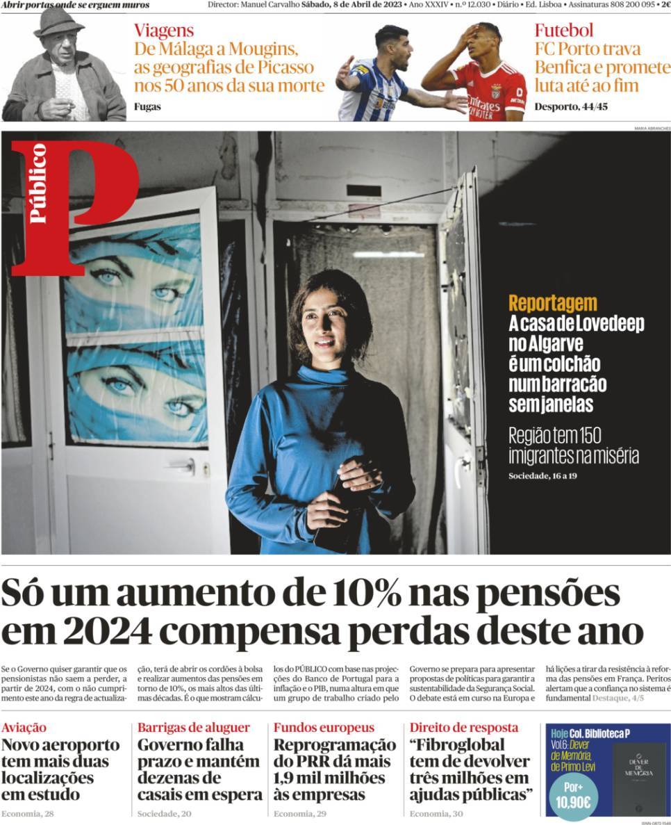 P&uacute;blico: Capa da Edi&ccedil;&atilde;o de s&aacute;bado, 08 de abril 2023