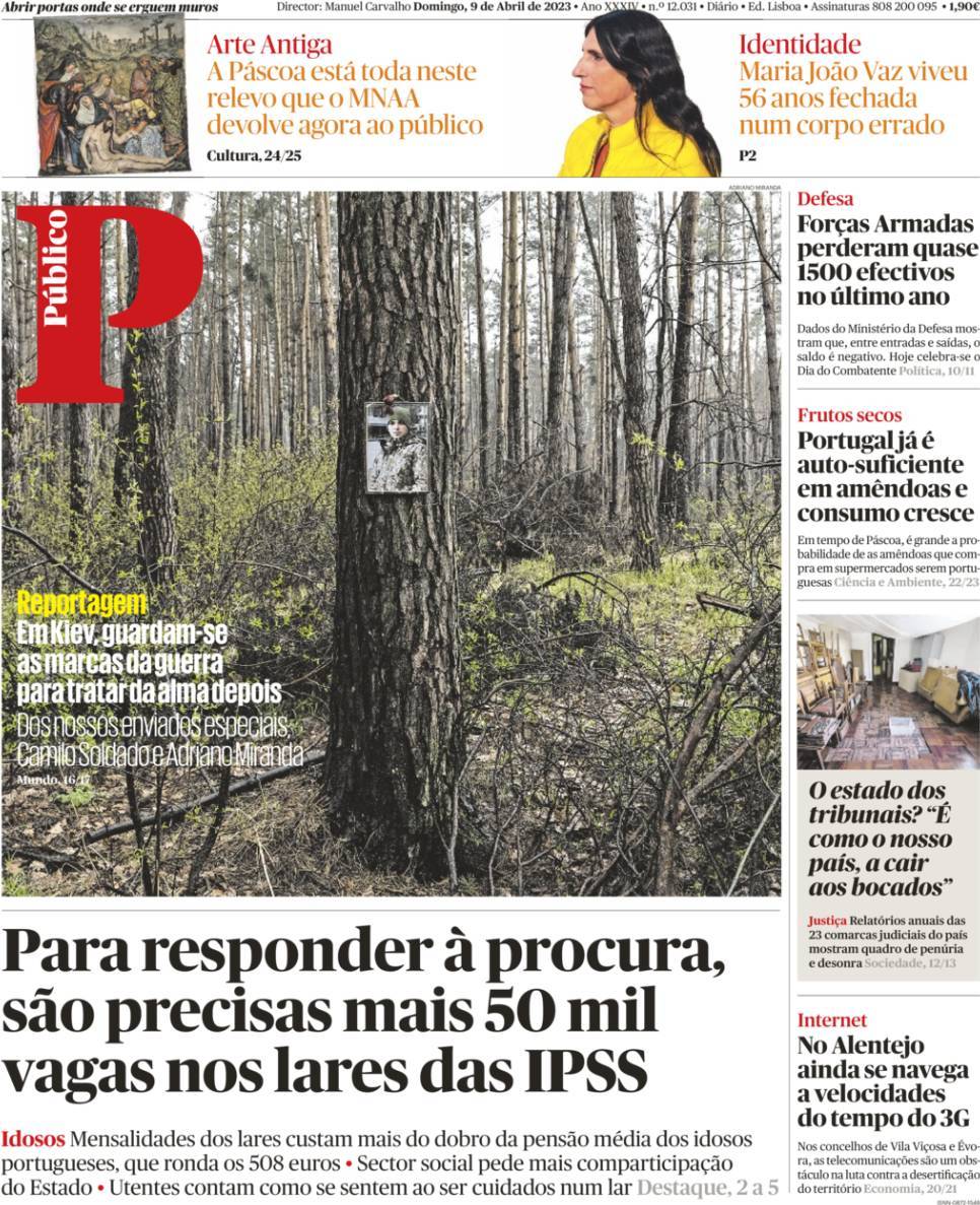 P&uacute;blico: Capa da Edi&ccedil;&atilde;o de domingo, 09 de abril 2023