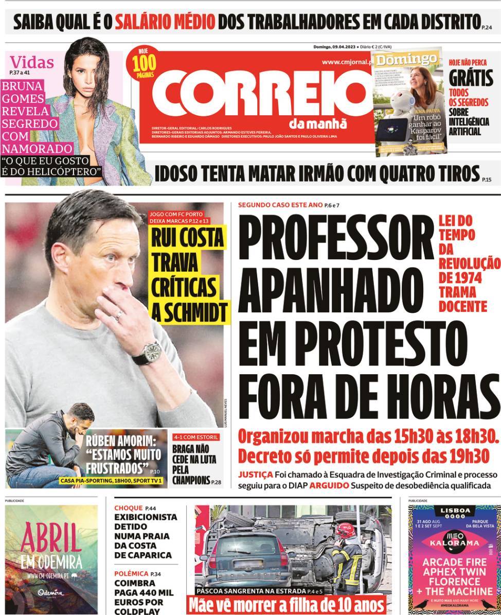 Correio da Manh&atilde;: Capa da Edi&ccedil;&atilde;o de domingo, 09 de abril 2023