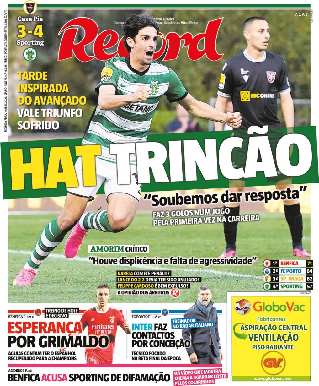 Record: Capa da Edi&ccedil;&atilde;o de segunda-feira, 10 de abril 2023