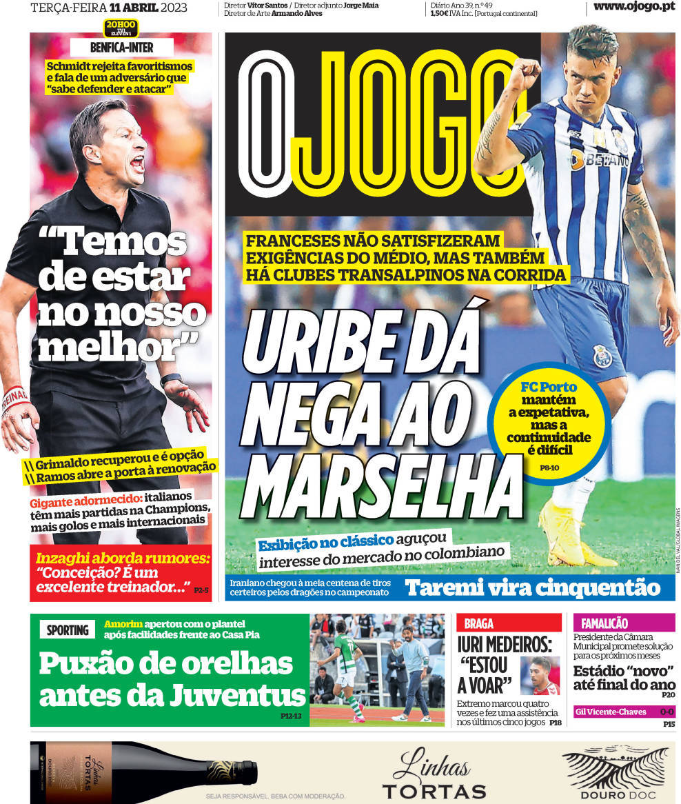 O Jogo: Capa da Edi&ccedil;&atilde;o de ter&ccedil;a-feira, 11 de abril 2023