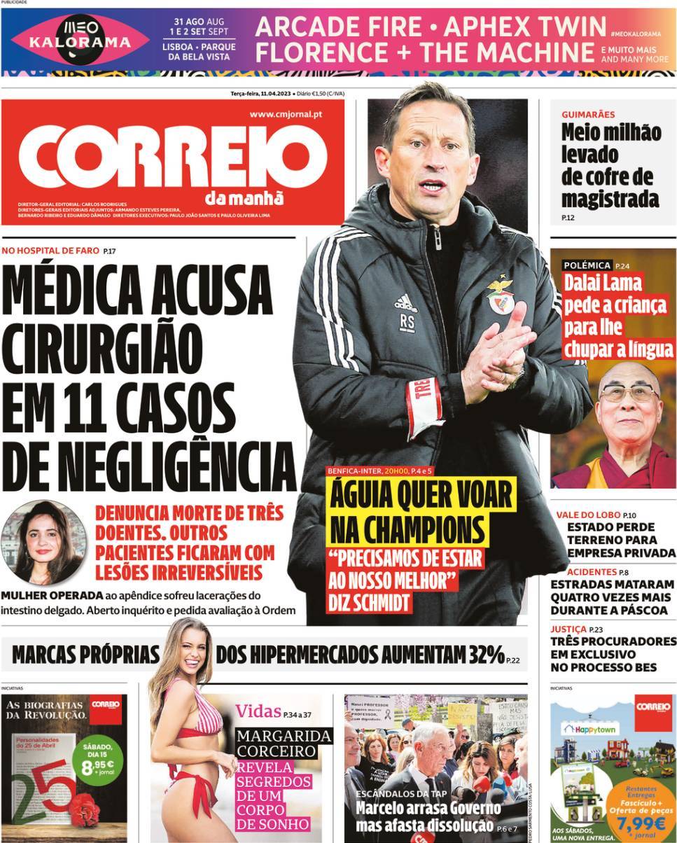 Correio da Manh&atilde;: Capa da Edi&ccedil;&atilde;o de ter&ccedil;a-feira, 11 de abril 2023