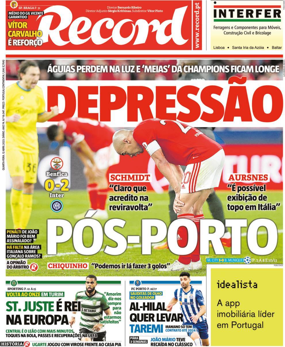 Record: Capa da Edi&ccedil;&atilde;o de quarta-feira, 12 de abril 2023