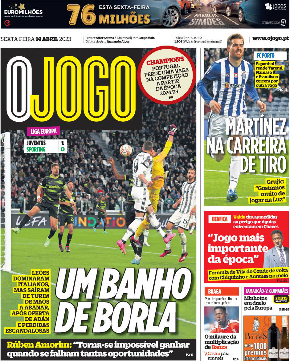 O Jogo: Capa da Edi&ccedil;&atilde;o de sexta-feira, 14 de abril 2023