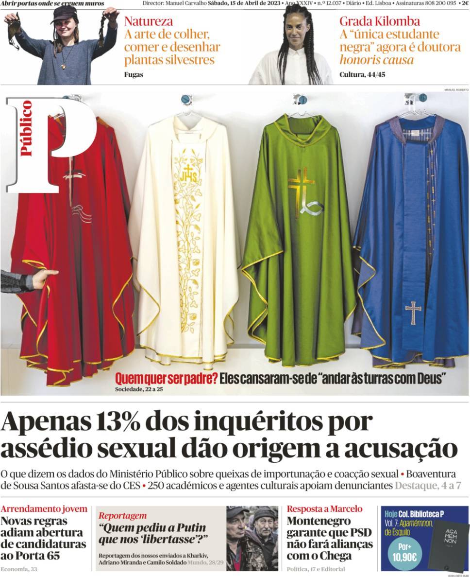 P&uacute;blico: Capa da Edi&ccedil;&atilde;o de s&aacute;bado, 15 de abril 2023