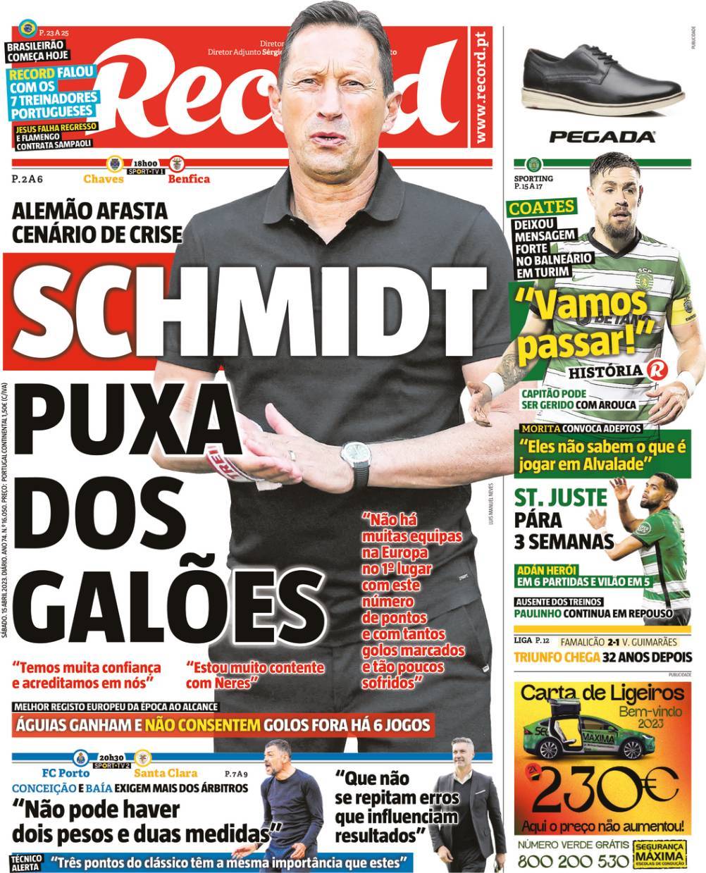 Record: Capa da Edi&ccedil;&atilde;o de s&aacute;bado, 15 de abril 2023