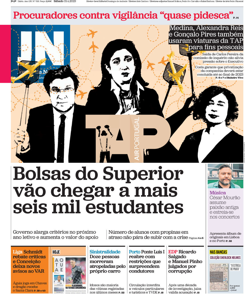 Jornal de Not&iacute;cias: Capa da Edi&ccedil;&atilde;o de s&aacute;bado, 15 de abril 2023