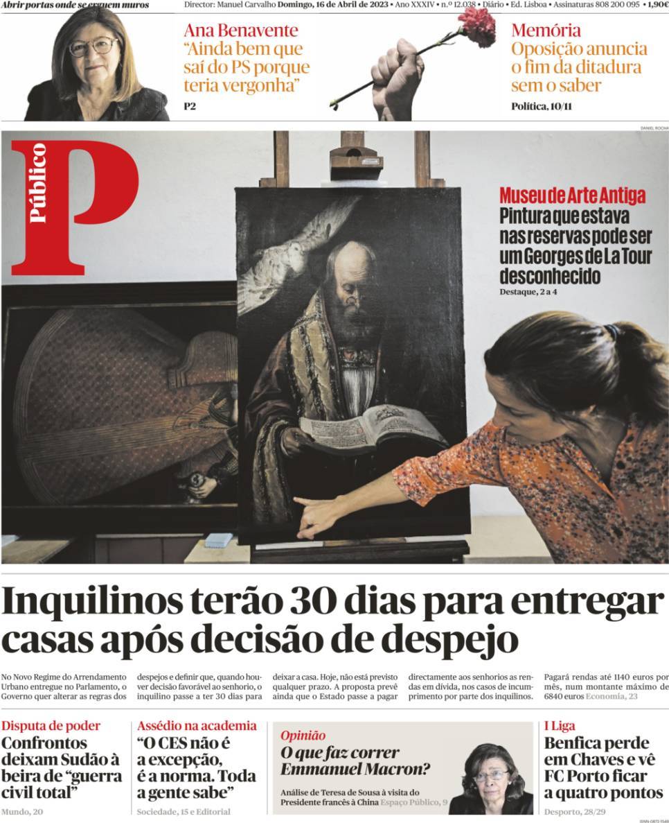 P&uacute;blico: Capa da Edi&ccedil;&atilde;o de domingo, 16 de abril 2023