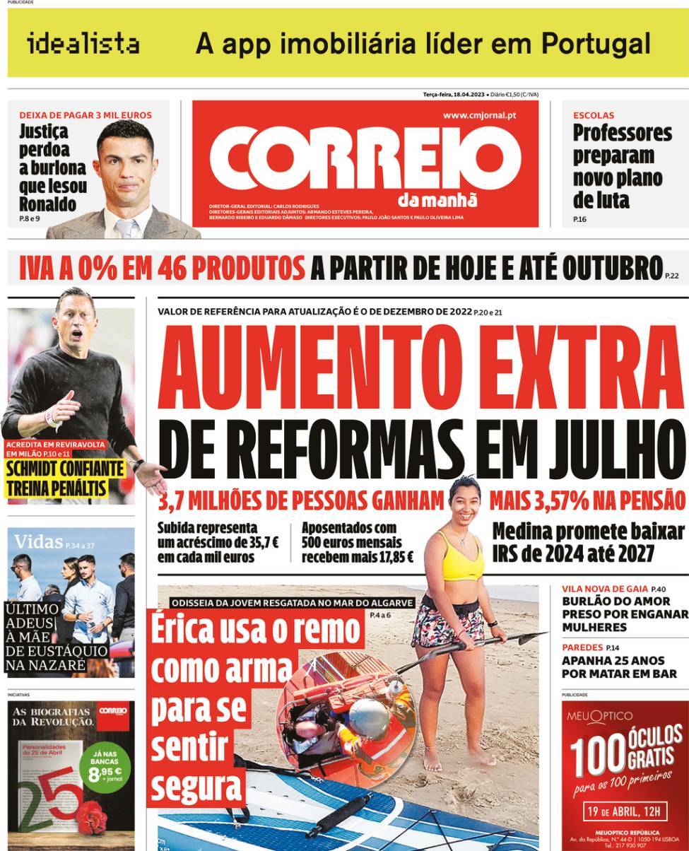 Correio da Manh&atilde;: Capa da Edi&ccedil;&atilde;o de ter&ccedil;a-feira, 18 de abril 2023
