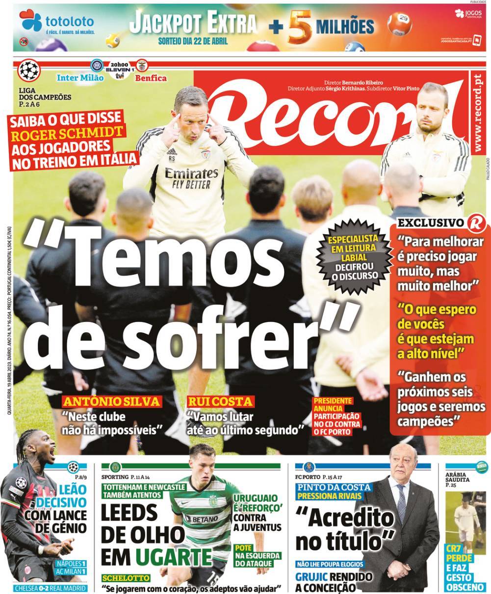 Record: Capa da Edi&ccedil;&atilde;o de quarta-feira, 19 de abril 2023