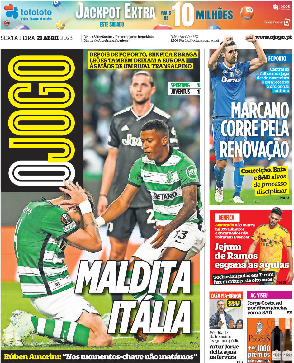 O Jogo: Capa da Edi&ccedil;&atilde;o de sexta-feira, 21 de abril 2023