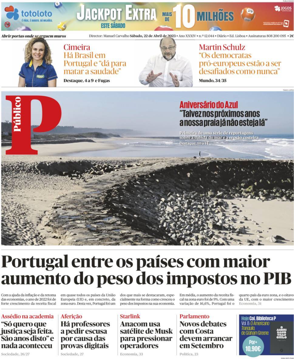 P&uacute;blico: Capa da Edi&ccedil;&atilde;o de s&aacute;bado, 22 de abril 2023