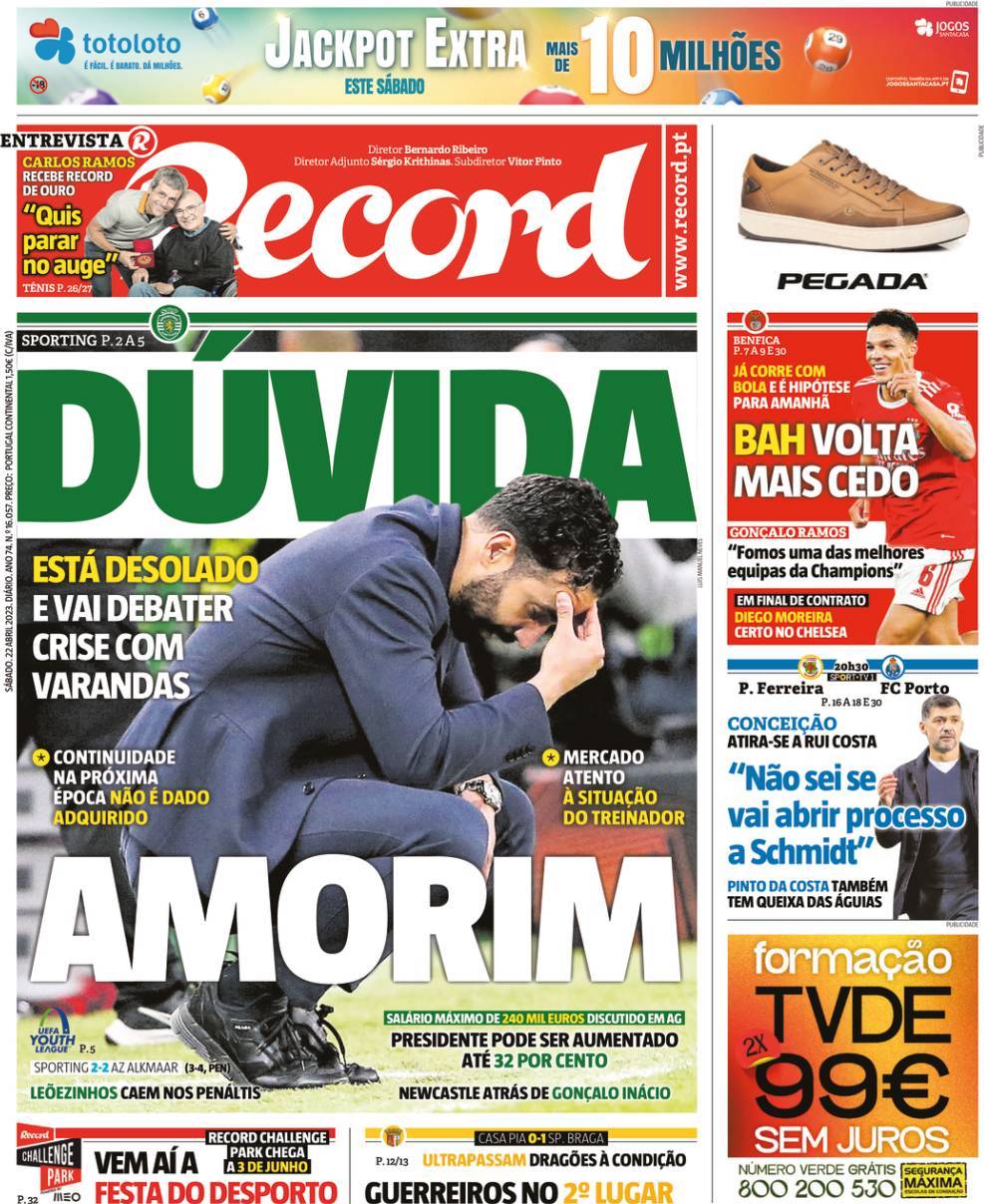 Record: Capa da Edi&ccedil;&atilde;o de s&aacute;bado, 22 de abril 2023