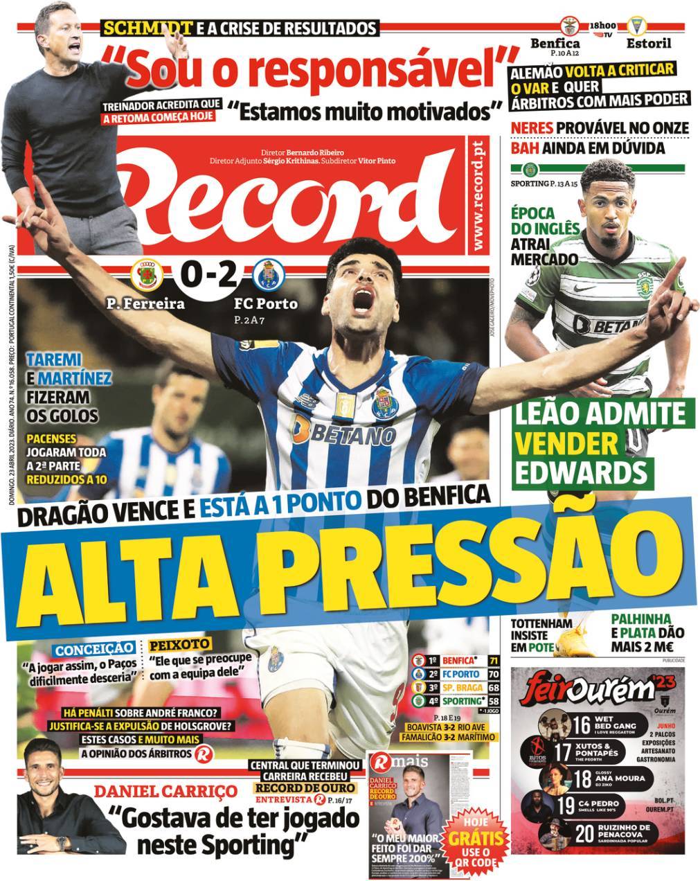 Record: Capa da Edi&ccedil;&atilde;o de domingo, 23 de abril 2023