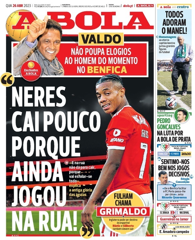 A Bola: Capa da Edi&ccedil;&atilde;o de quarta-feira, 26 de abril 2023