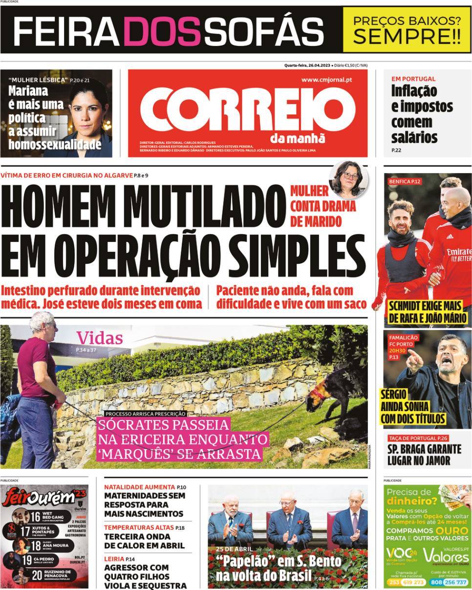 Correio da Manh&atilde;: Capa da Edi&ccedil;&atilde;o de quarta-feira, 26 de abril 2023