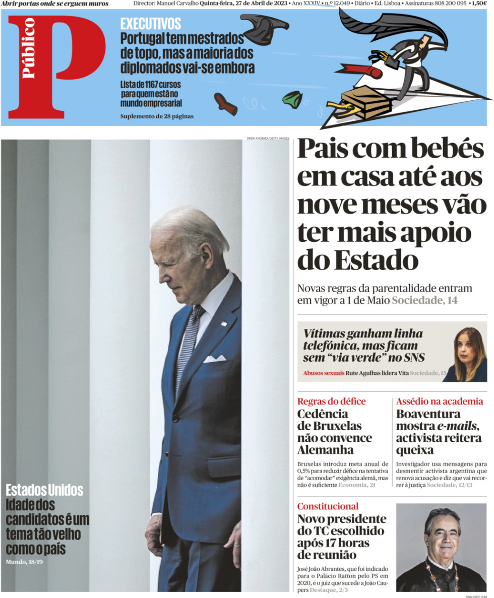 P&uacute;blico: Capa da Edi&ccedil;&atilde;o de quinta-feira, 27 de abril 2023