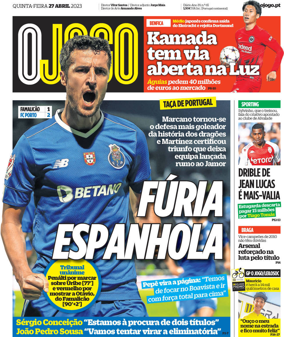 O Jogo: Capa da Edi&ccedil;&atilde;o de quinta-feira, 27 de abril 2023