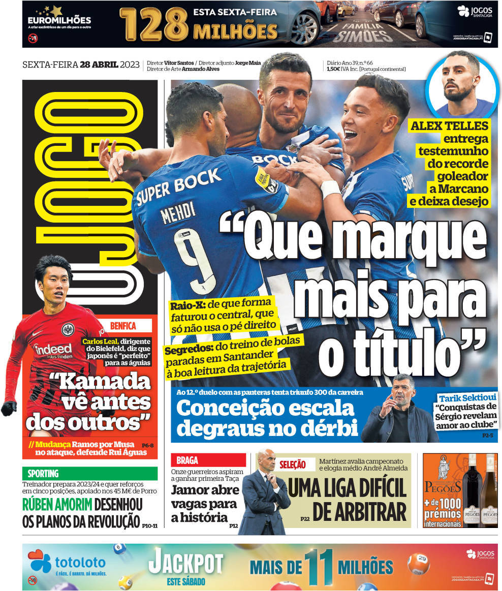 O Jogo: Capa da Edi&ccedil;&atilde;o de sexta-feira, 28 de abril 2023