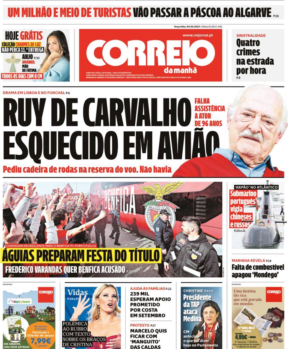 Correio da Manh&atilde;: Capa da Edi&ccedil;&atilde;o de ter&ccedil;a-feira, 04 de abril 2023