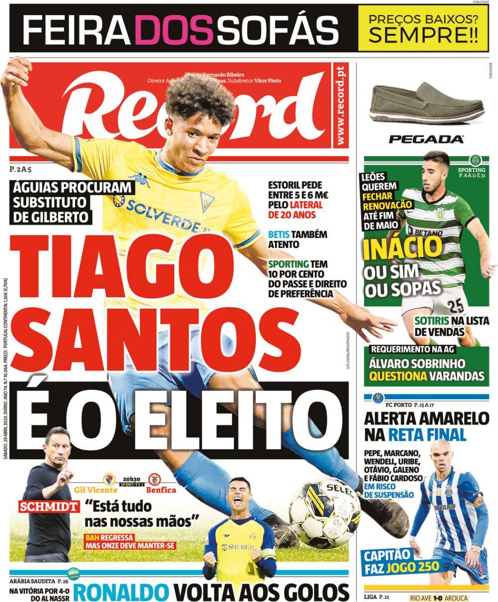 Record: Capa da Edi&ccedil;&atilde;o de s&aacute;bado, 29 de abril 2023