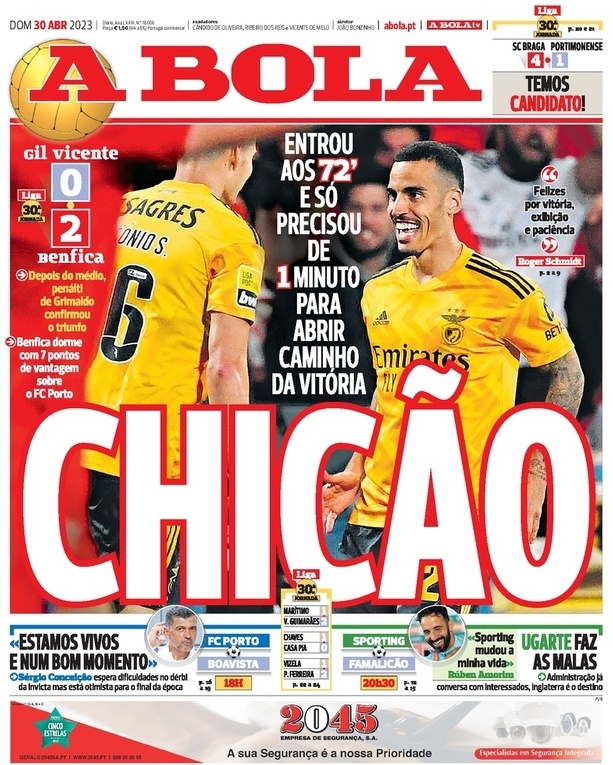A Bola: Capa da Edi&ccedil;&atilde;o de domingo, 30 de abril 2023