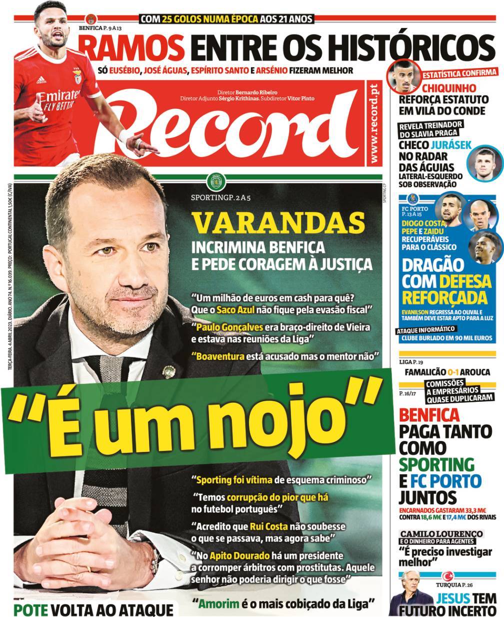 Record: Capa da Edi&ccedil;&atilde;o de ter&ccedil;a-feira, 04 de abril 2023