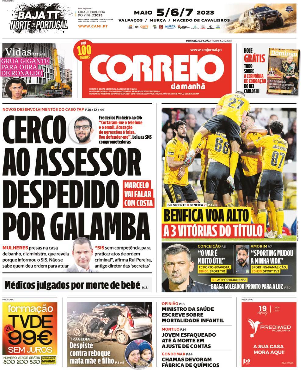 Correio da Manh&atilde;: Capa da Edi&ccedil;&atilde;o de domingo, 30 de abril 2023