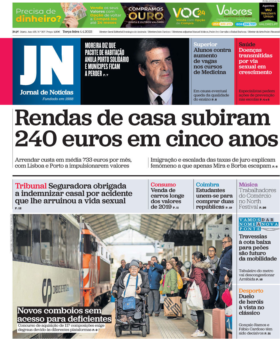 Jornal de Not&iacute;cias: Capa da Edi&ccedil;&atilde;o de ter&ccedil;a-feira, 04 de abril 2023