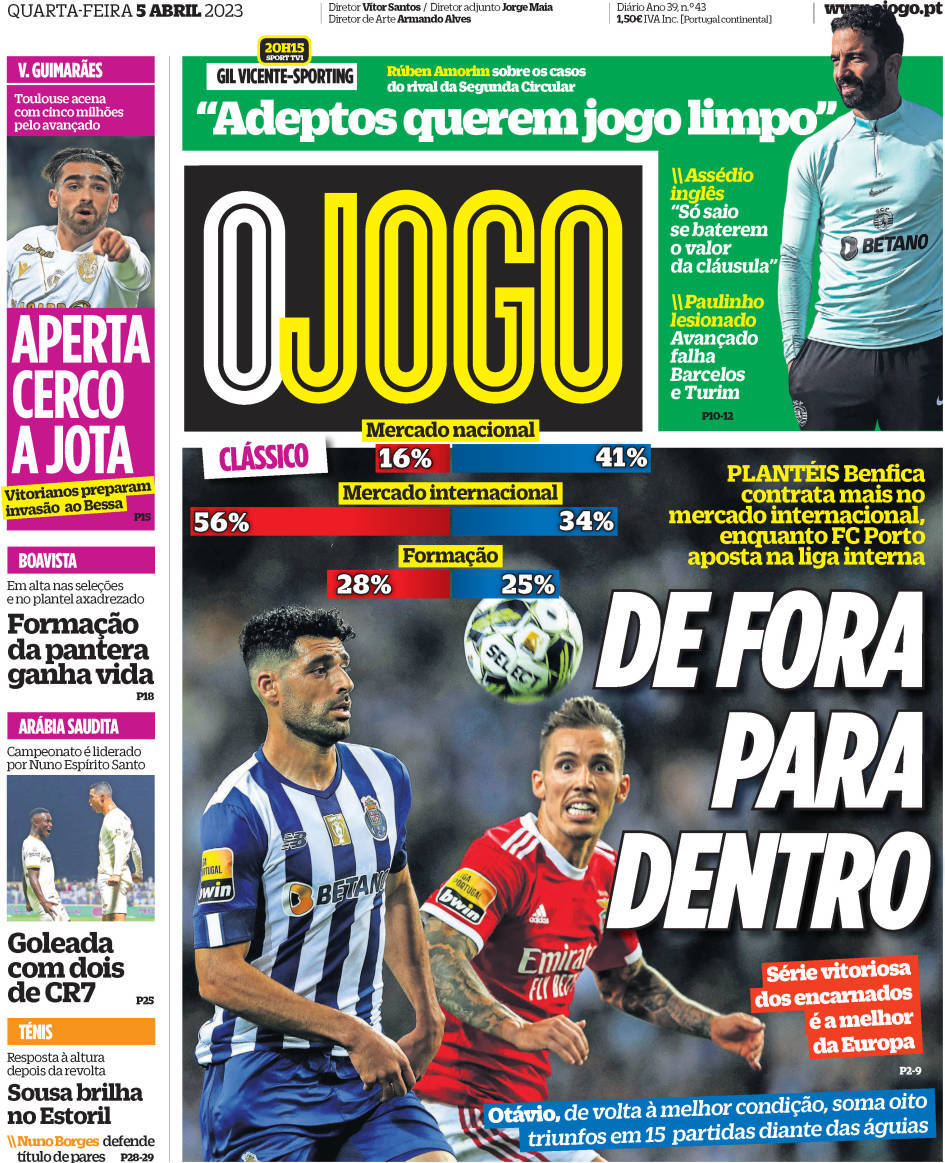 O Jogo: Capa da Edi&ccedil;&atilde;o de quarta-feira, 05 de abril 2023