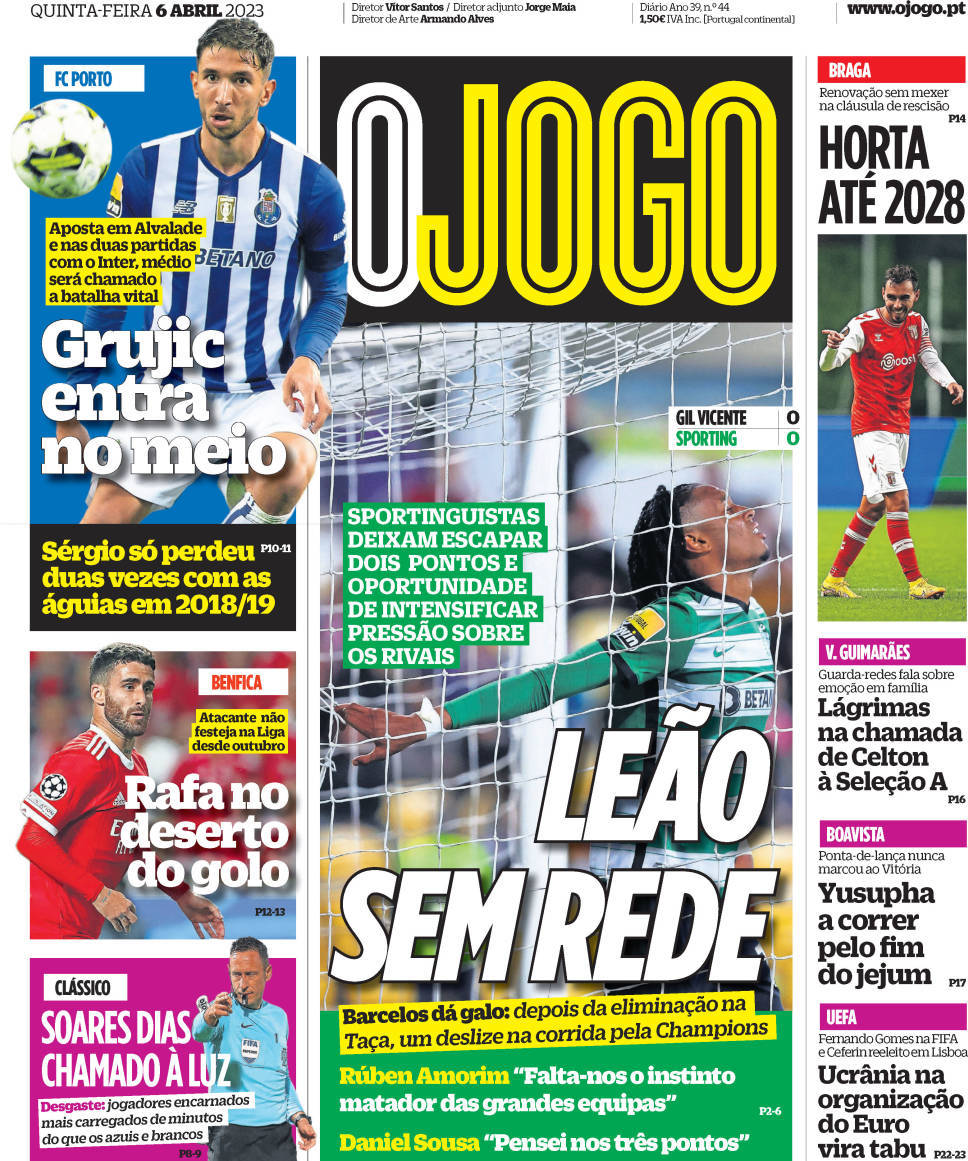 O Jogo: Capa da Edi&ccedil;&atilde;o de quinta-feira, 06 de abril 2023