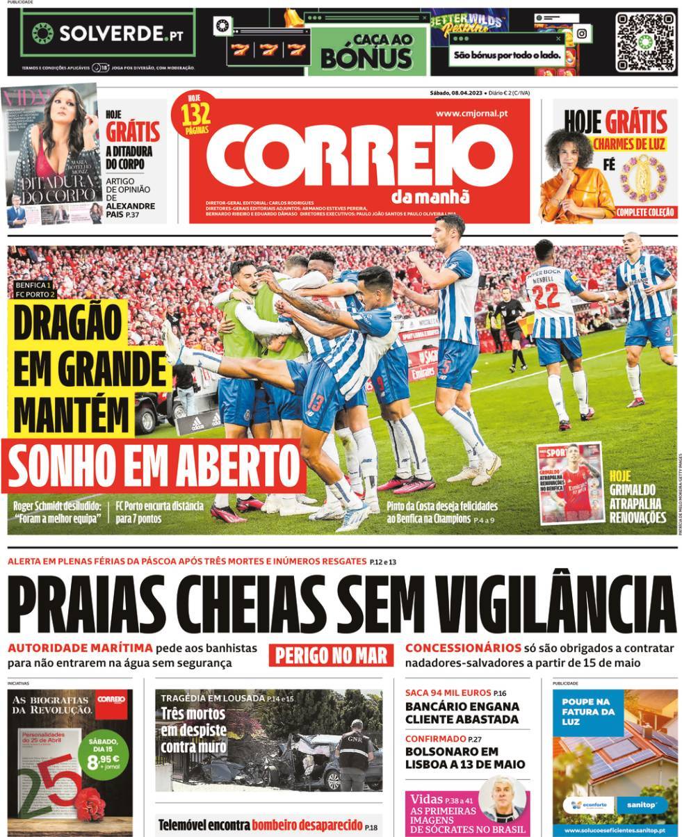 Correio da Manh&atilde;: Capa da Edi&ccedil;&atilde;o de s&aacute;bado, 08 de abril 2023