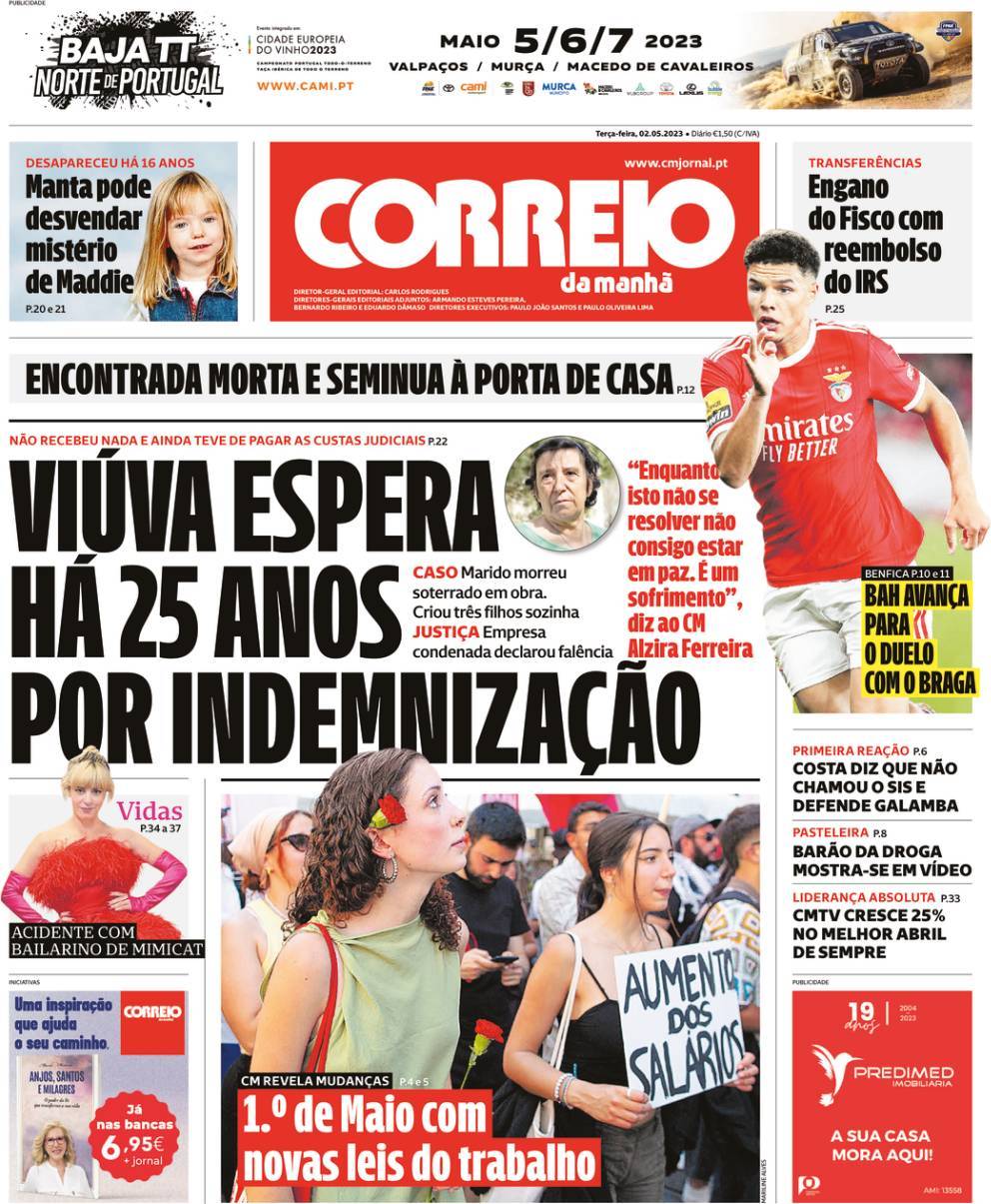 Correio da Manh&atilde;: Capa da Edi&ccedil;&atilde;o de ter&ccedil;a-feira, 02 de maio 2023