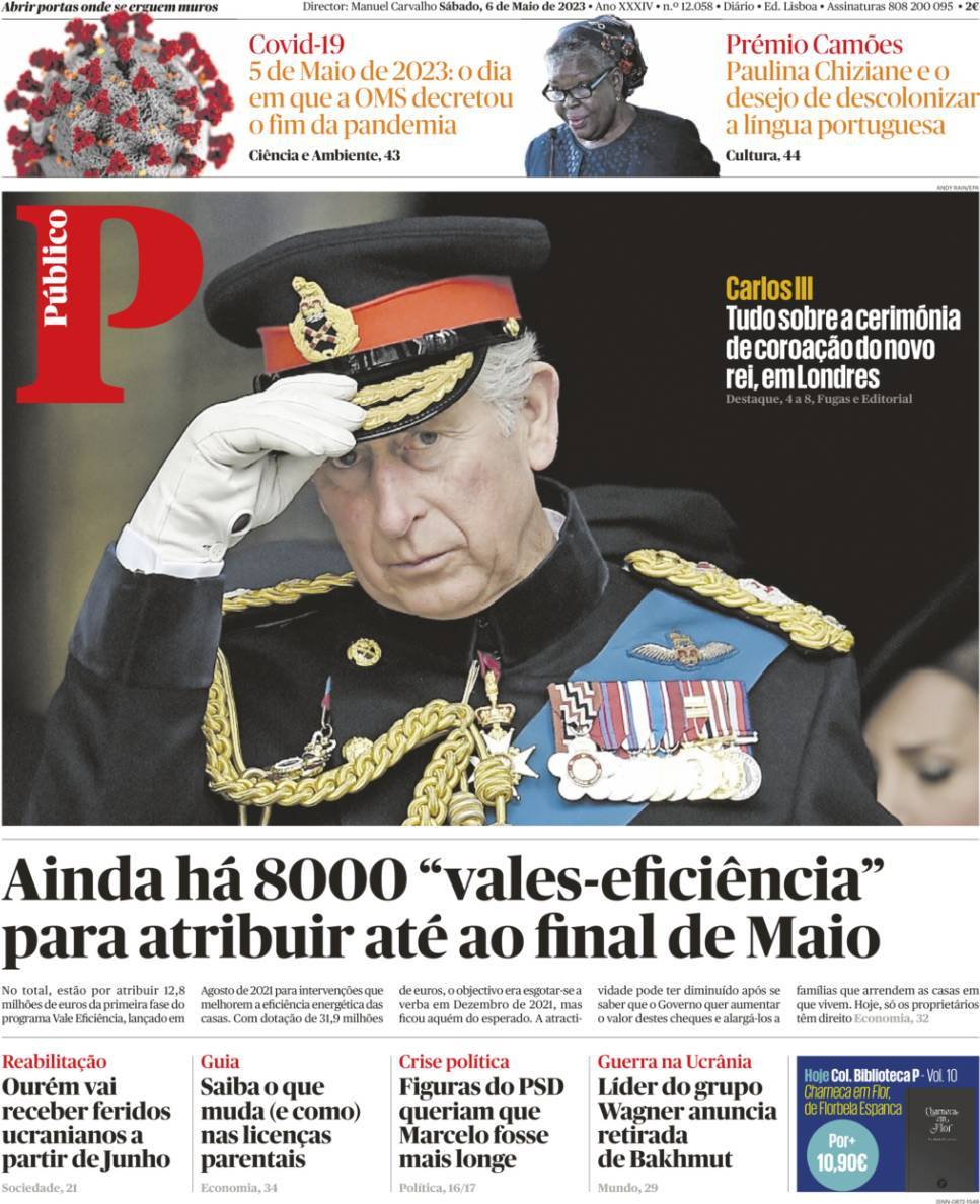 P&uacute;blico: Capa da Edi&ccedil;&atilde;o de s&aacute;bado, 06 de maio 2023