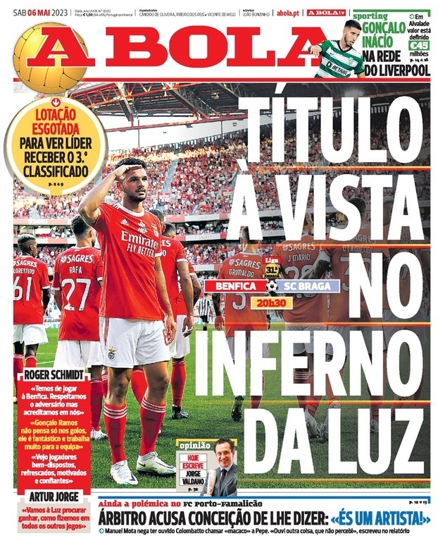 A Bola: Capa da Edi&ccedil;&atilde;o de s&aacute;bado, 06 de maio 2023