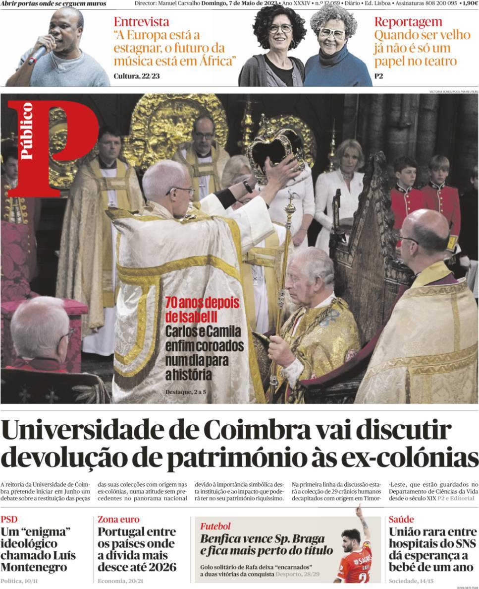 P&uacute;blico: Capa da Edi&ccedil;&atilde;o de domingo, 07 de maio 2023