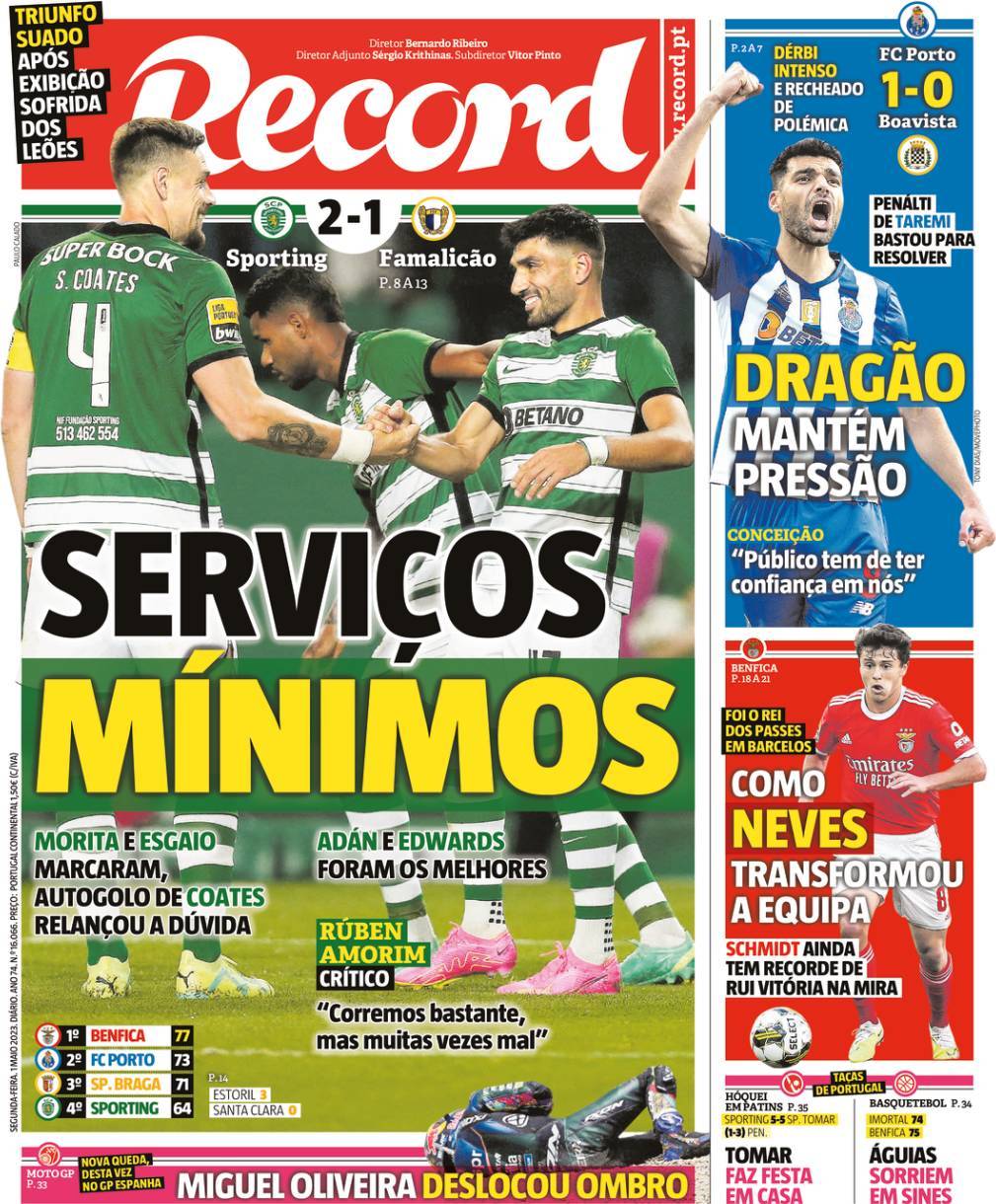 Record: Capa da Edi&ccedil;&atilde;o de segunda-feira, 01 de maio 2023