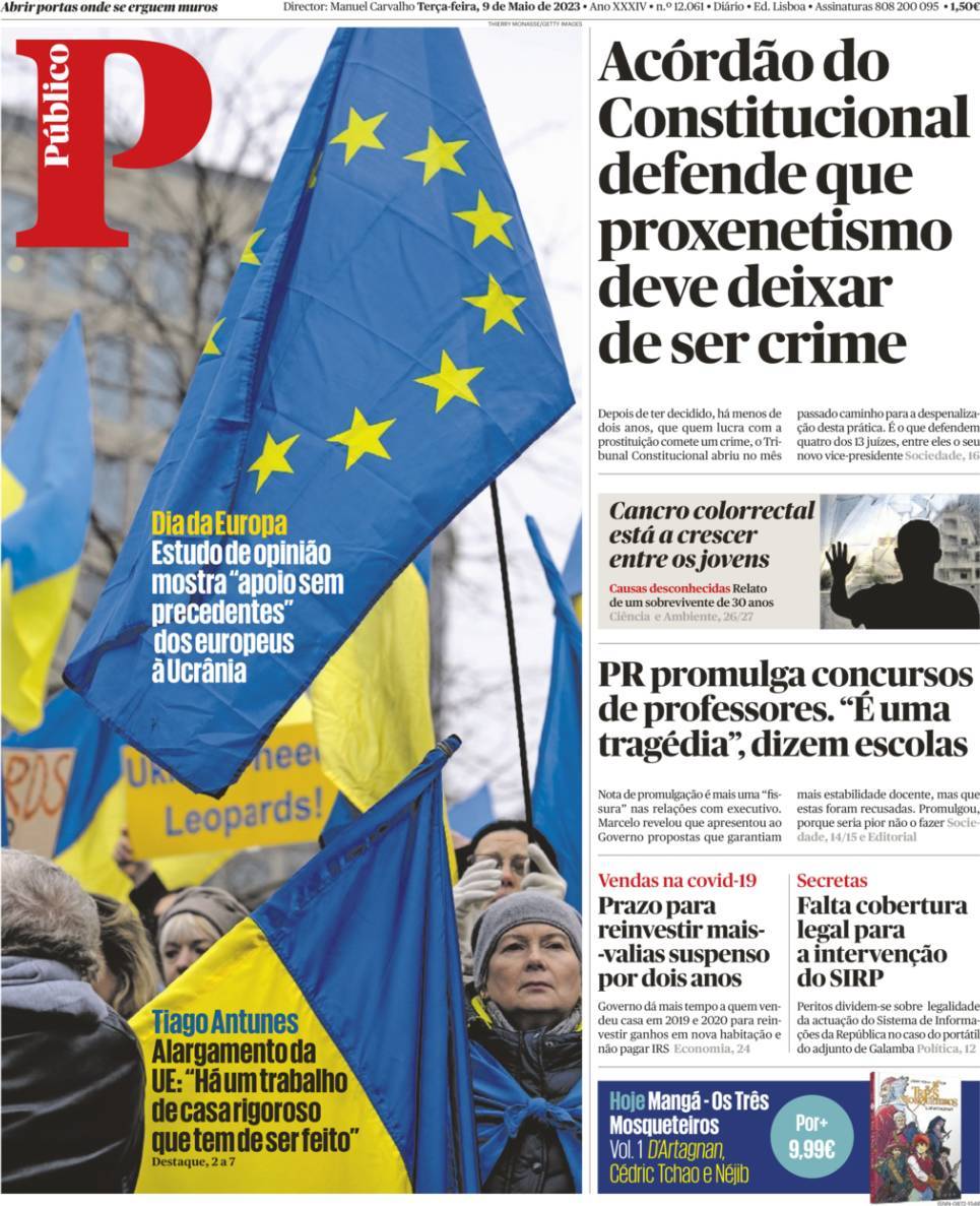 P&uacute;blico: Capa da Edi&ccedil;&atilde;o de ter&ccedil;a-feira, 09 de maio 2023